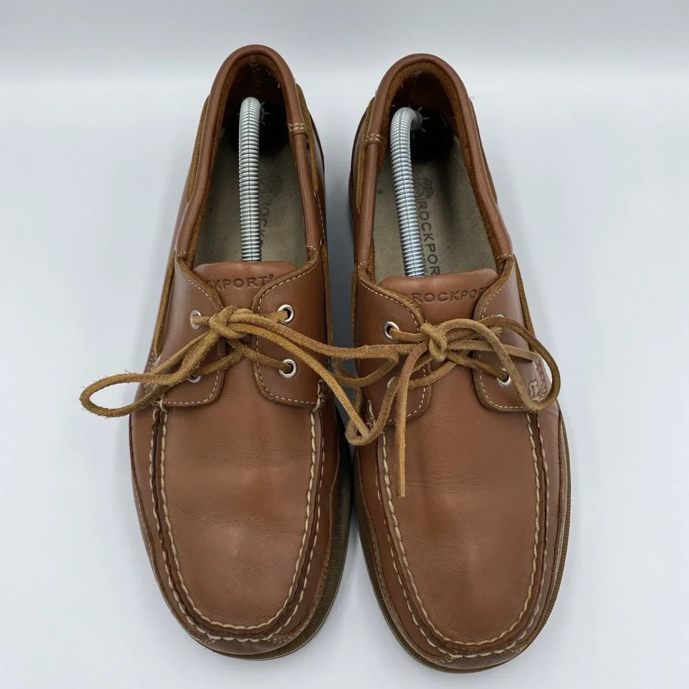 Rockport Bridgeport Boat Deck Shoes Men's 11 Brown Leather Lace Tie Washable